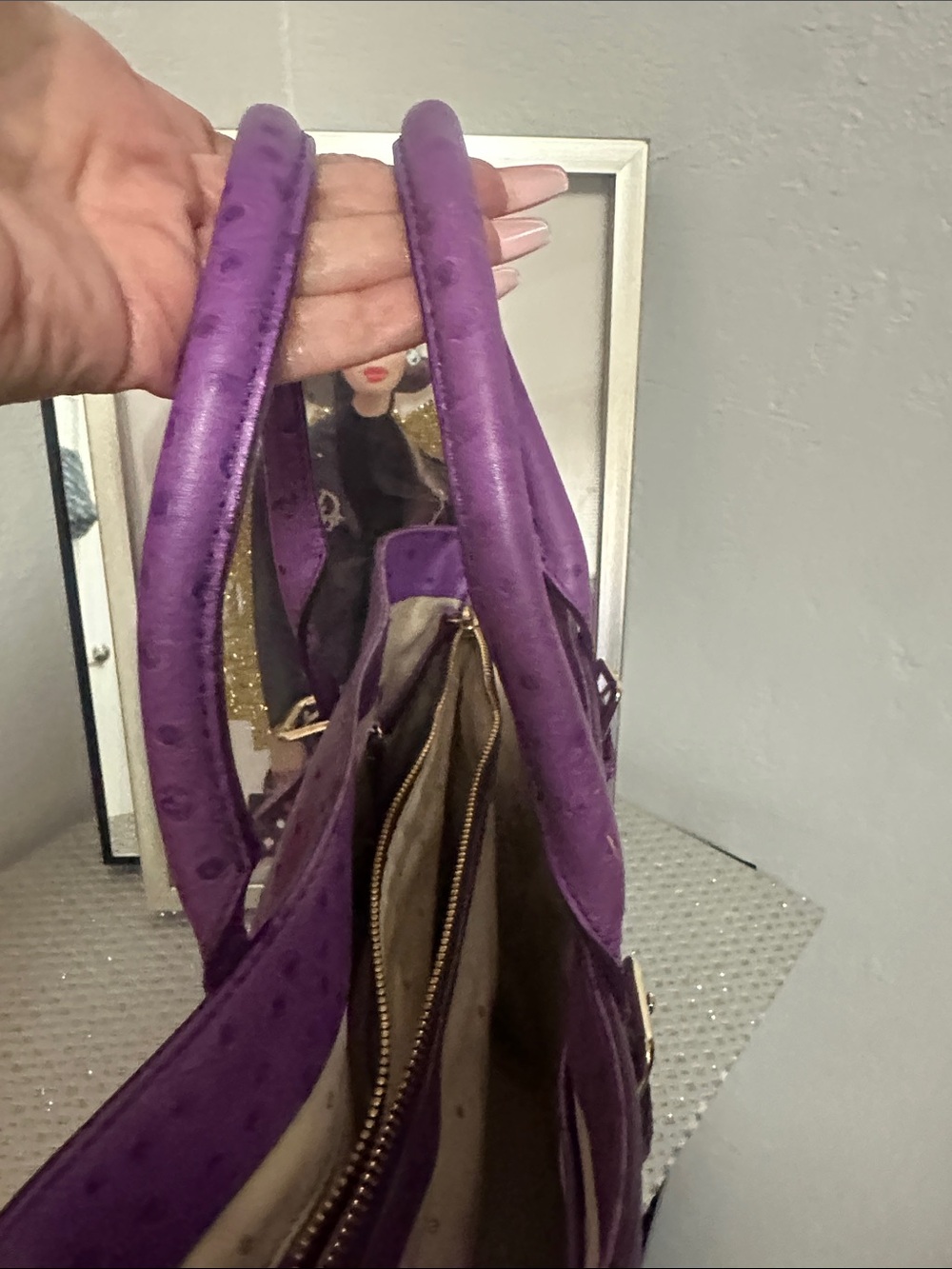 As-is Kate Spade Bristol Drive Purple Ostrich London Tote - Picture 13 of 15